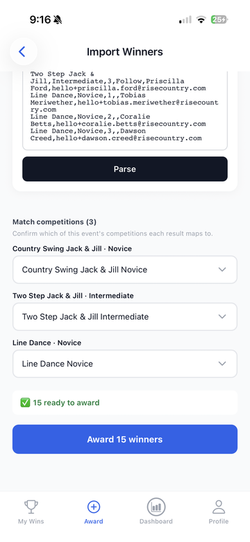 Import a whole winners list